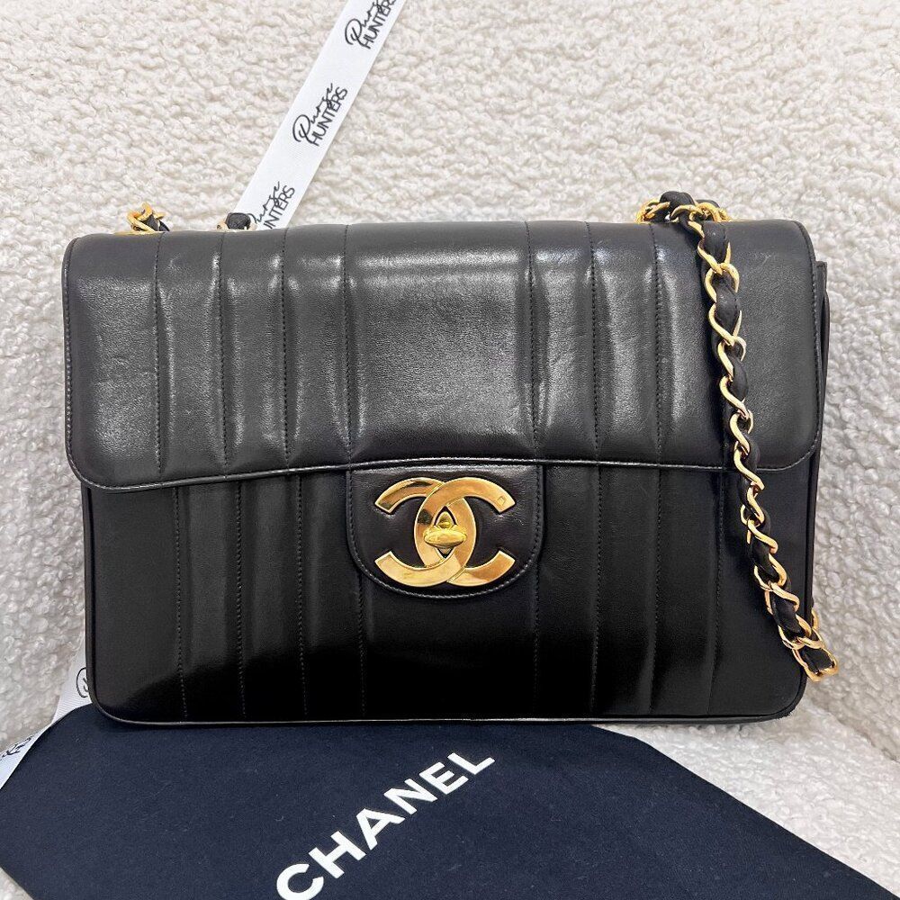 100% Authentic CHANEL Vintage Jumbo XL Single Flap Vertical Quilt Flap Bag